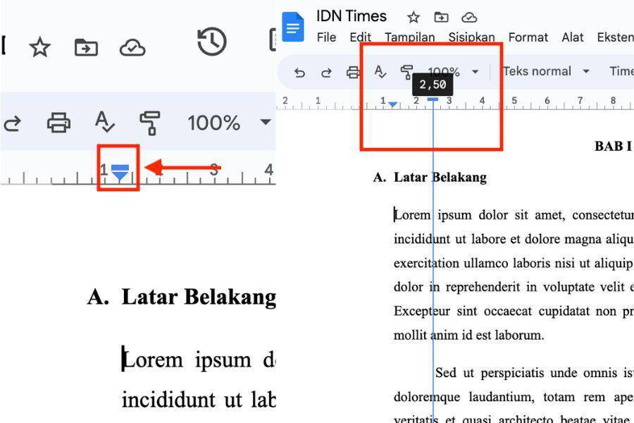 ilustrasi fitur penggaris di Google Docs (IDN Times/Laili)