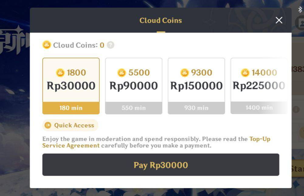 ilustrasi harga Cloud Coin di Genshin Impact Cloud (dok. HoYoverse/Genshin Impact Cloud)
