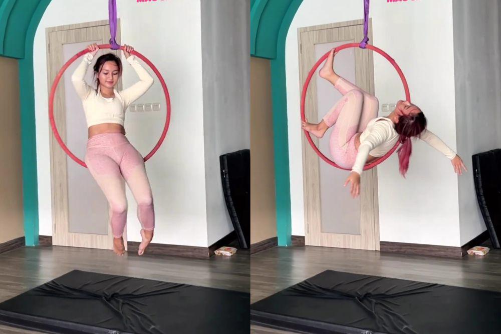 9 Potret Semangat Nanda Arsyinta Latihan Pole Dance, Serius!