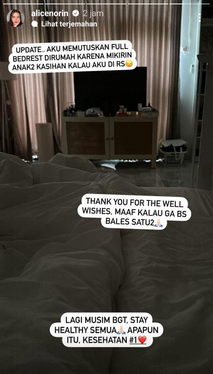 fakta kondisi Alice Norin yang lagi sakit (instagram.com/alicenorin)