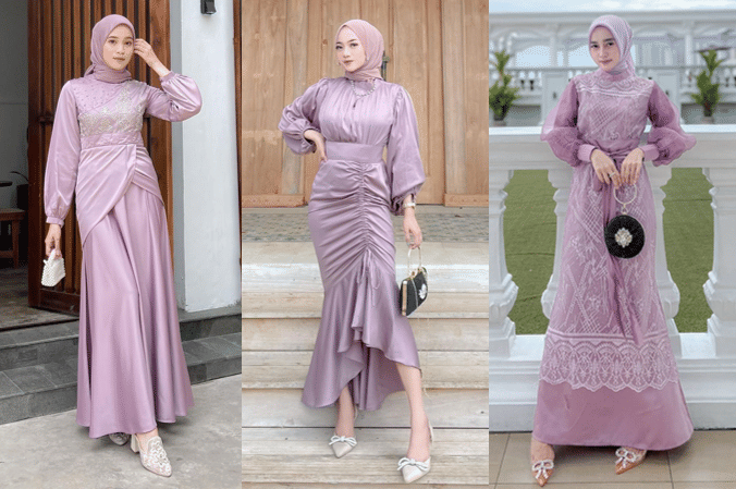 inspirasi dress kondangan nuansa ungu (instagram.com/vinamaulina) | (instagram.com/hanifadl_) | (instagram.com/_nbillaa)