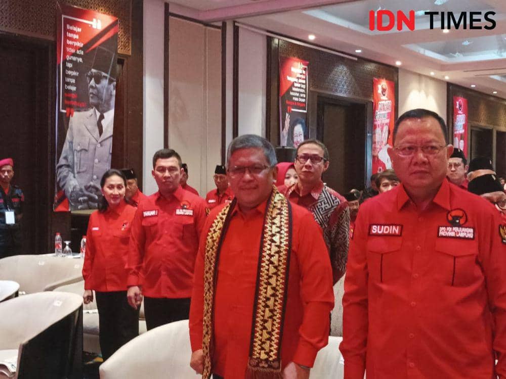 Rakerda IV DPD PDI Perjuangan Provinsi Lampung dihadiri Sekjen Hasto Kristiyanto, Kamis (10/8/2023). (IDN Times/Tama Yudha Wiguna).