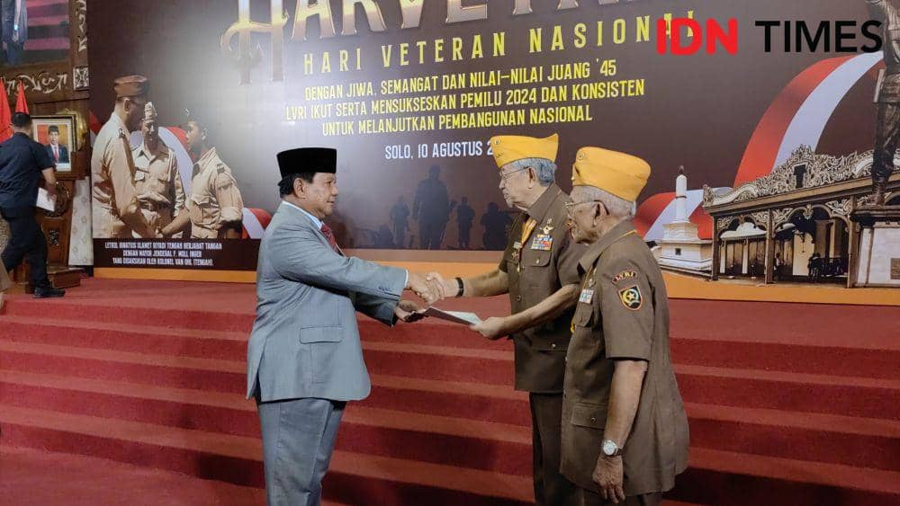 Prabowo Subianto hadiri Hari Veteran Nasional di Solo. (IDN Times/Larasati Rey)