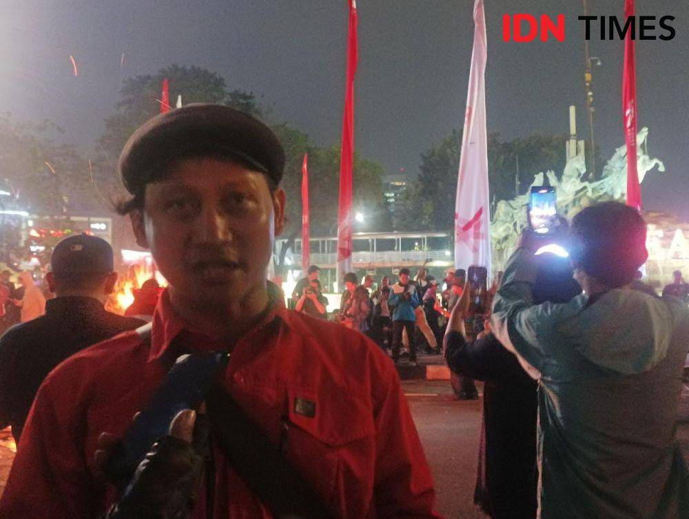 Ketua Umum Kongres Aliansi Serikat Buruh Indonesia (KASBI), Unang Sunarno di Monas, Jakarta, Kamis (10/8/2023). (IDN Times/Dini Suciatiningrum)