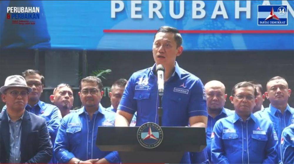 Ketua Umum Agus Harimurti Yudhoyono (AHY) ketika memberikan keterangan pers pada Jumat, 11 Agustus 2023. (Tangkapan layar YouTube Partai Demokrat)