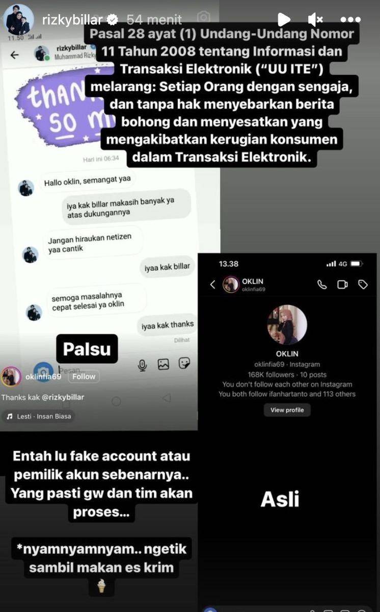 klarifikasi Rizky Billar (instagram.com/rizkybillar)