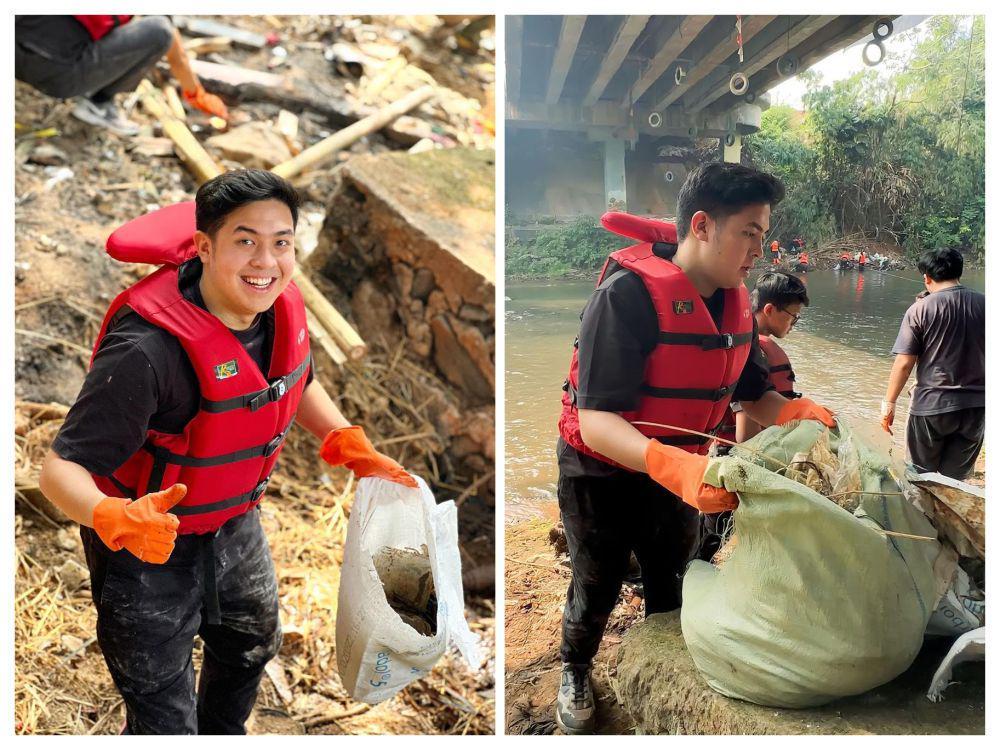 7 Potret Jerome Polin Ikut Bersihkan Sungai Ciliwung, Penuh Semangat!