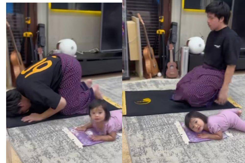 Ameena tirukan Atta salat (Instagram.com/attahalilintar)