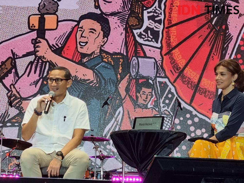 Sandiaga Uno saat hadir di acara Generasi Happy di Surabaya, Sabtu (12/8/2023). (IDN Times/Khusnul Hasana).