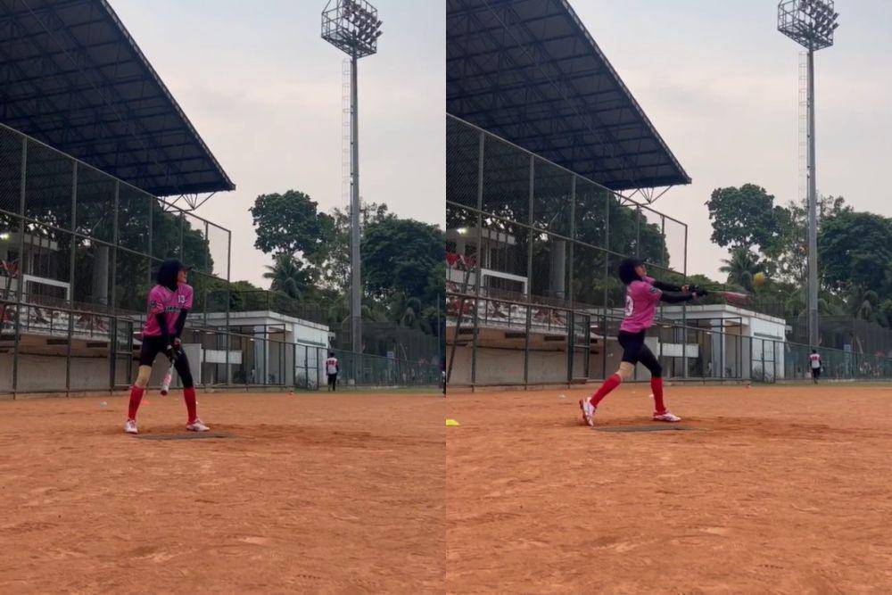 potret Olla Ramlan bermain slow pitch softball (instagram.com/ollaramlan)