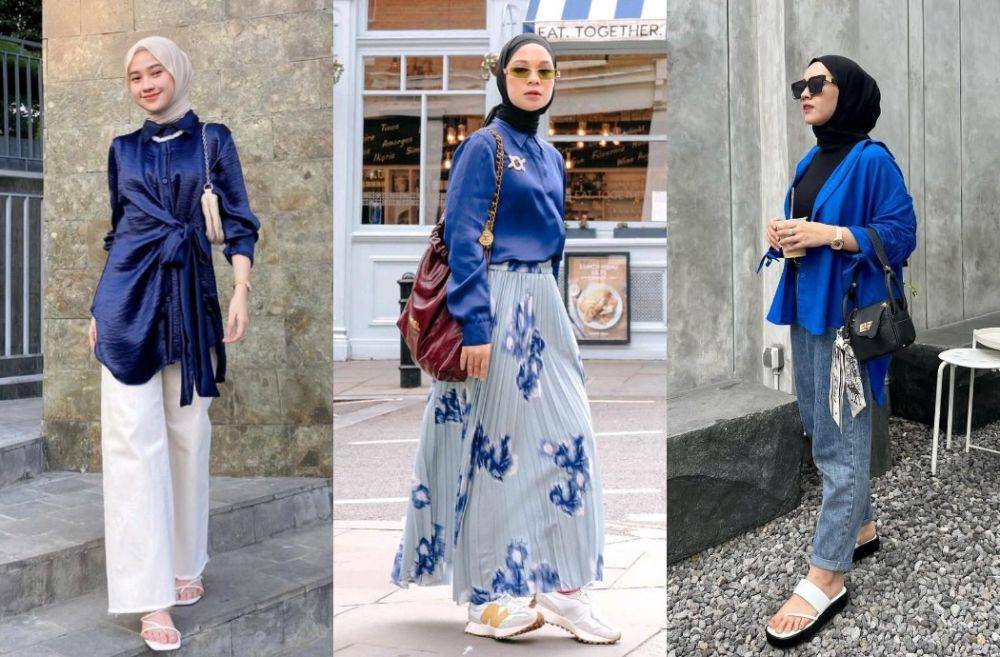 OOTD hijab atasan biru tua (instagram.com/inikiranaaa__ | instagram.com/tantrinamirah | instagram.com/rennysilviana)