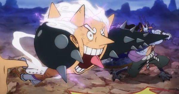 Kepala Luffy berubah mengikuti bentuk gada Kaido saat kena hantam ( Dok. Toei Animation / One Piece )