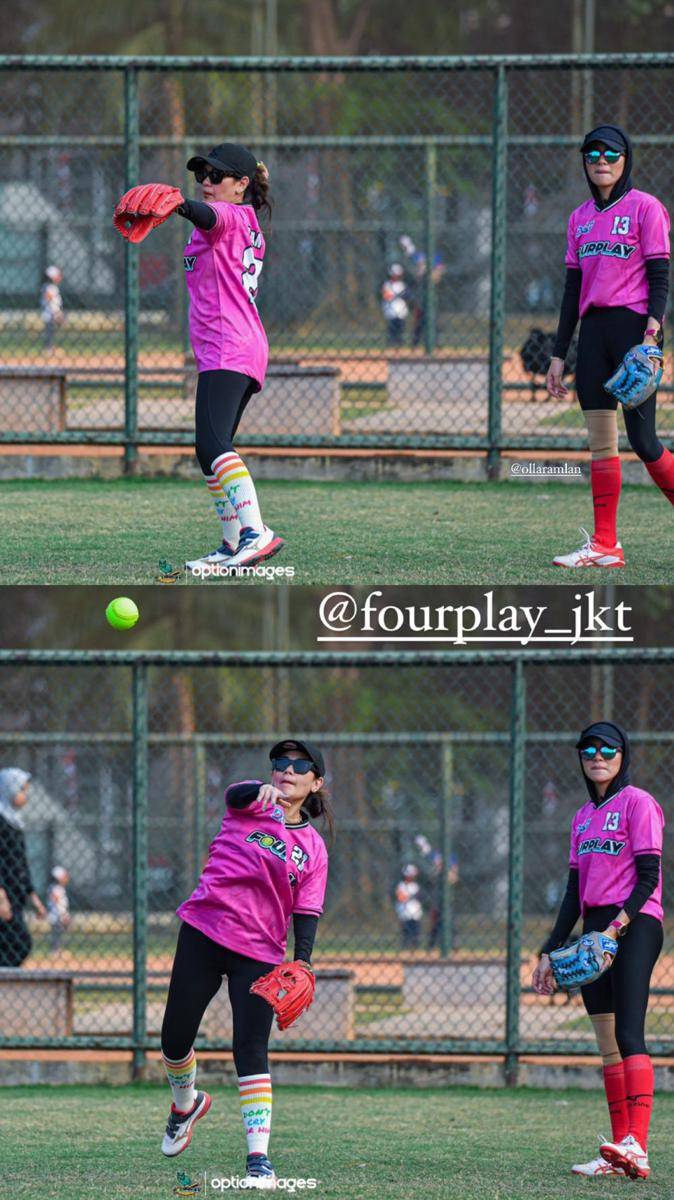 potret Olla Ramlan bermain slow pitch softball (instagram.com/sarahferri)
