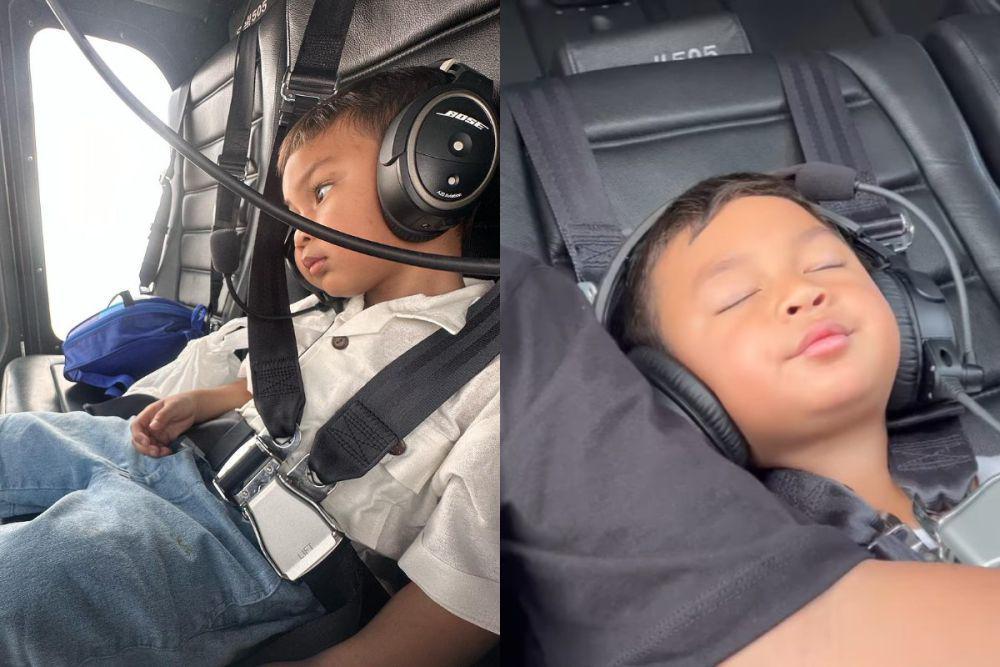 7 Potret Kiano Naik Helikopter, Takut atau Ngantuk?