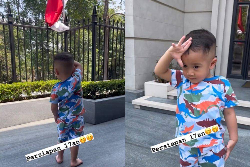potret Rayyanza latihan hormat bendera (instagram.com/rika_rans)