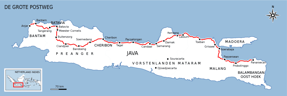Jalan Anyer-Panarukan yang melewati sejumlah kota di Pulau Jawa. Commons Wikimedia