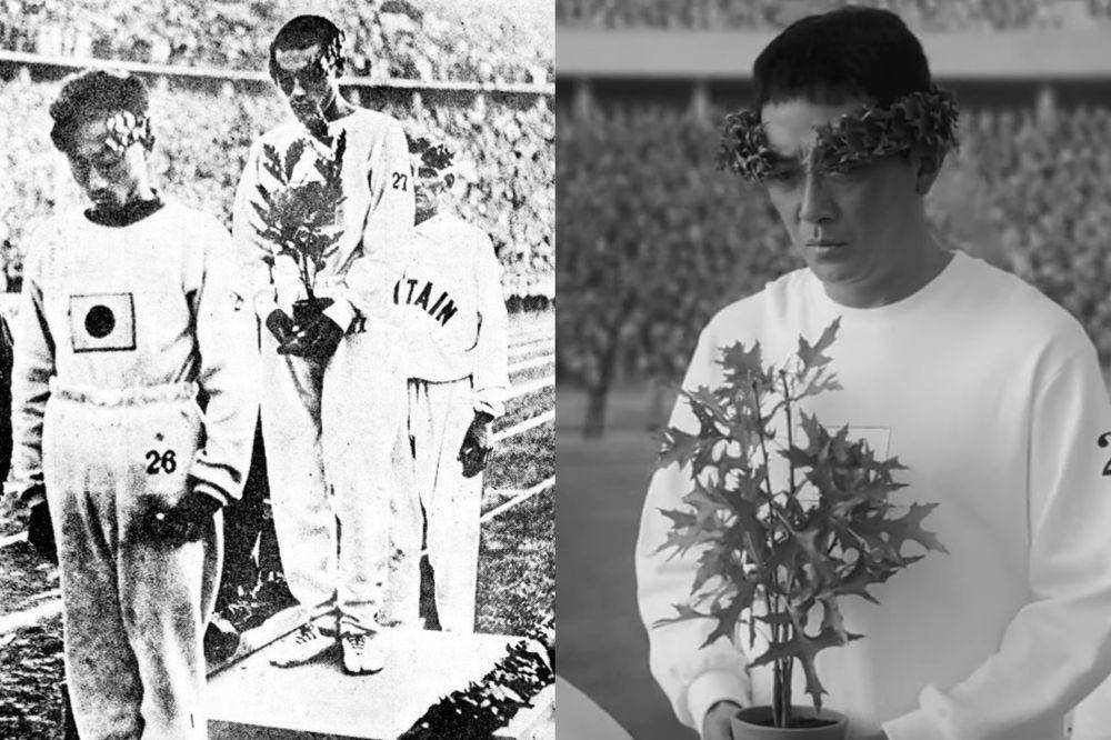 dokumentasi Son Khee Chung dan Nam Sung Yong di ajang 1936 Berlin Summer Olympics (dok. The JoongAng) | Ha Jung Woo di film Road to Boston (youtube.com/롯데엔터테인먼트)