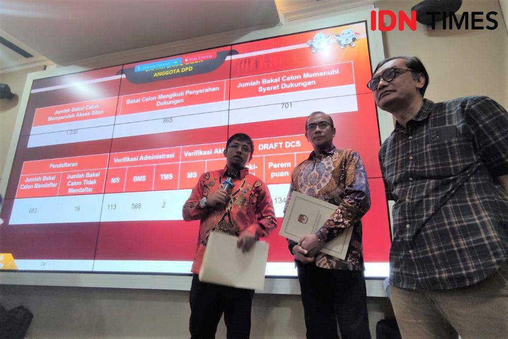 Ketua KPU RI, Hasyim Asy'ari bersama Anggota KPU RI, Idham Holik saat memaparkan Daftar Caleg Sementara (DCS) di KPU RI, Jakarta Pusat (IDN Times/Yosafat Diva Bayu Wisesa)