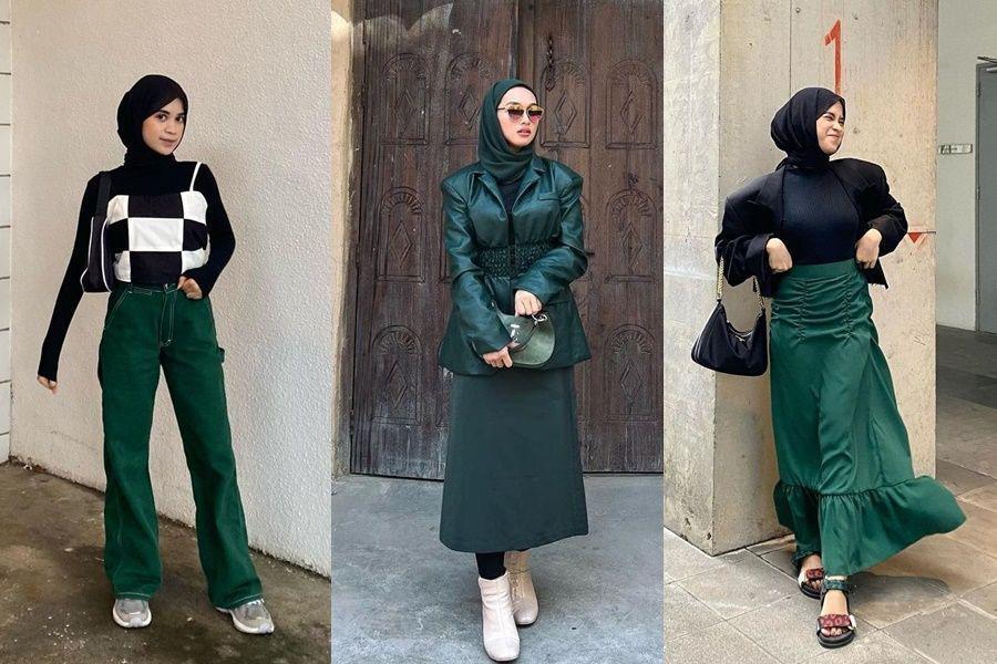 10 Referensi OOTD Hijab Hijau Tua, Cocok buat Segala Suasana
