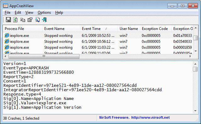 AppCrashView (dok. NirSoft)