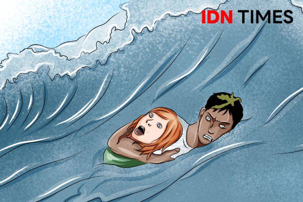 Ilustrasi tenggelam/terseret arus/tsunami. (IDN Times/ Agung Sedana)