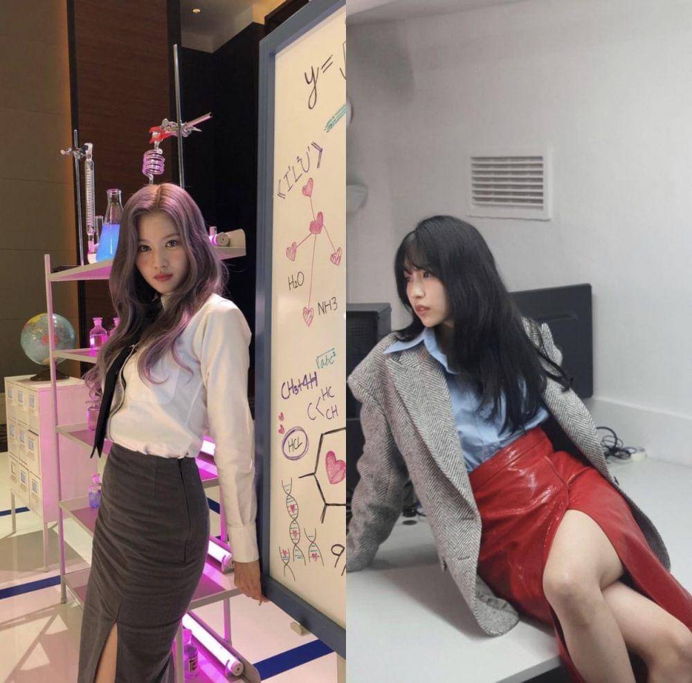 padu padan slit skirt ala Sana dan Mina TWICE (instagram.com/twicetagram | instagram.com/mina_sr_my)