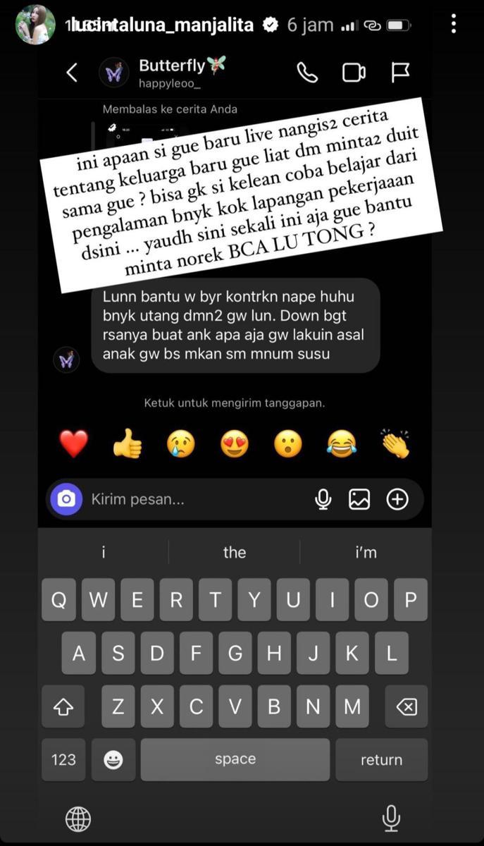 potret Lucinta Luna transfer uang ke hater (instagram.com/lucintaluna_manjalita)