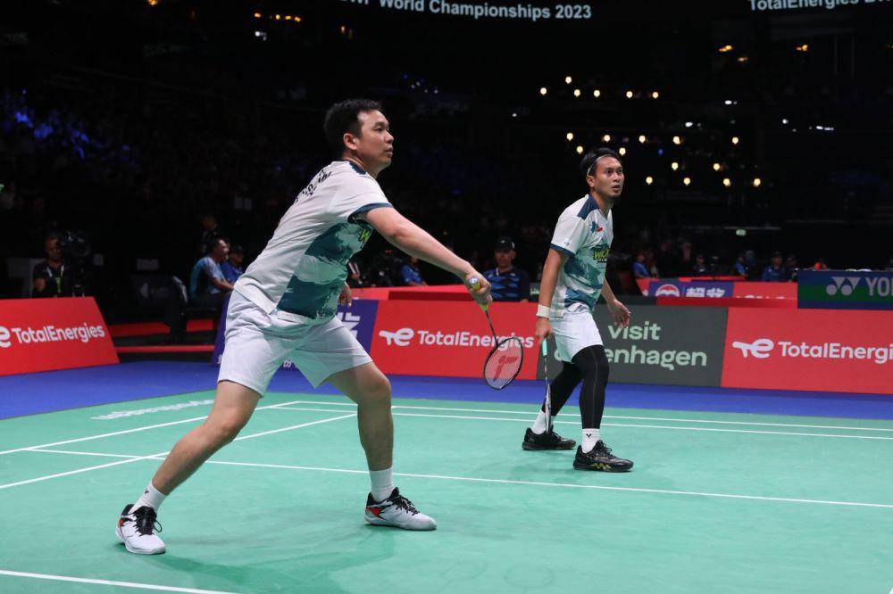 Hendra Setiawan/Mohammad Ahsan di Kejuaraan Dunia Bulu Tangkis 2023 (dok. PP PBSI)