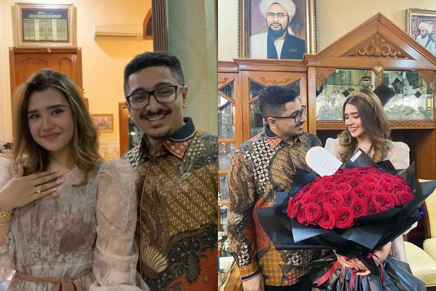 7 Potret Pertunangan Azella Alhamid Cucu Elvy Sukaesih, Romantis!