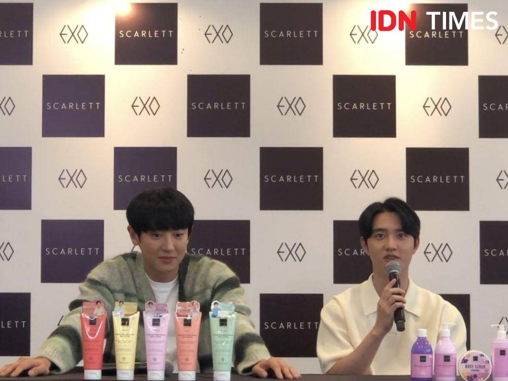 EXO di konferensi pers Scarlett EXO: Glow To You Meet and Greet pada Minggu (27/8/2023) (Dok. IDN Times/Elizabeth Chiquita)