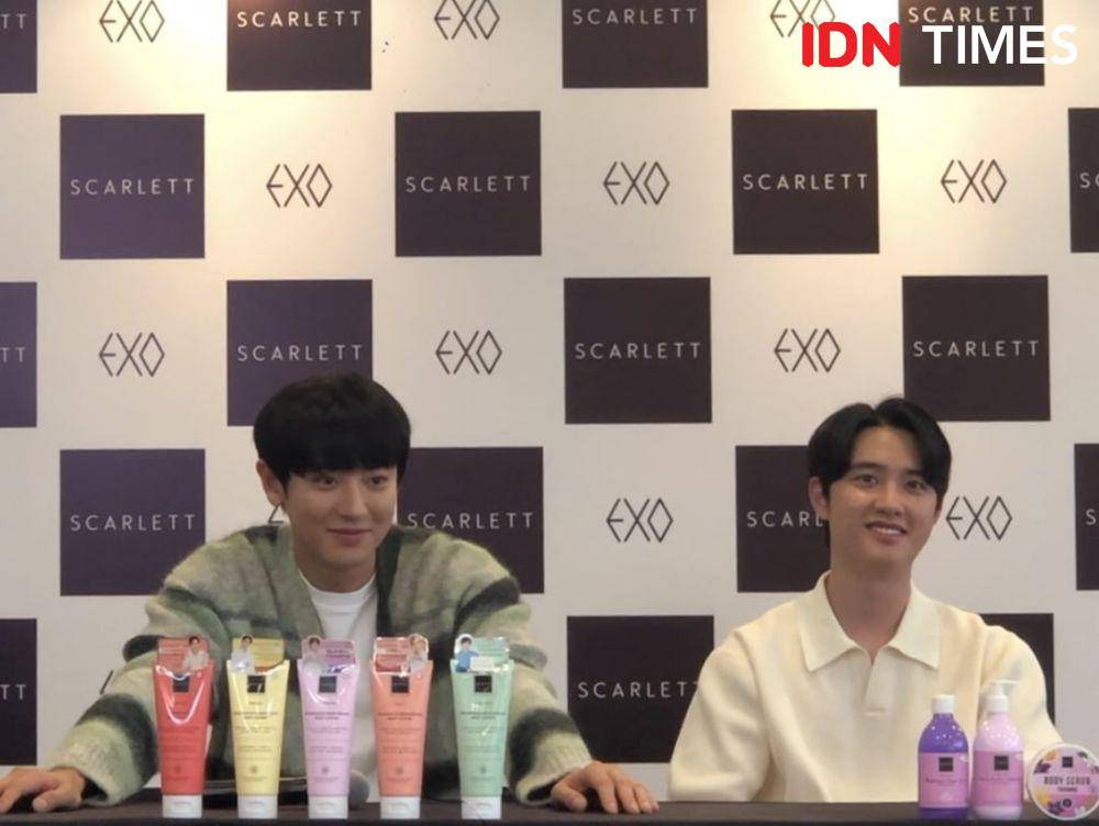 EXO di konferensi pers Scarlett EXO: Glow To You Meet and Greet pada Minggu (27/8/2023) (Dok. IDN Times/Elizabeth Chiquita)