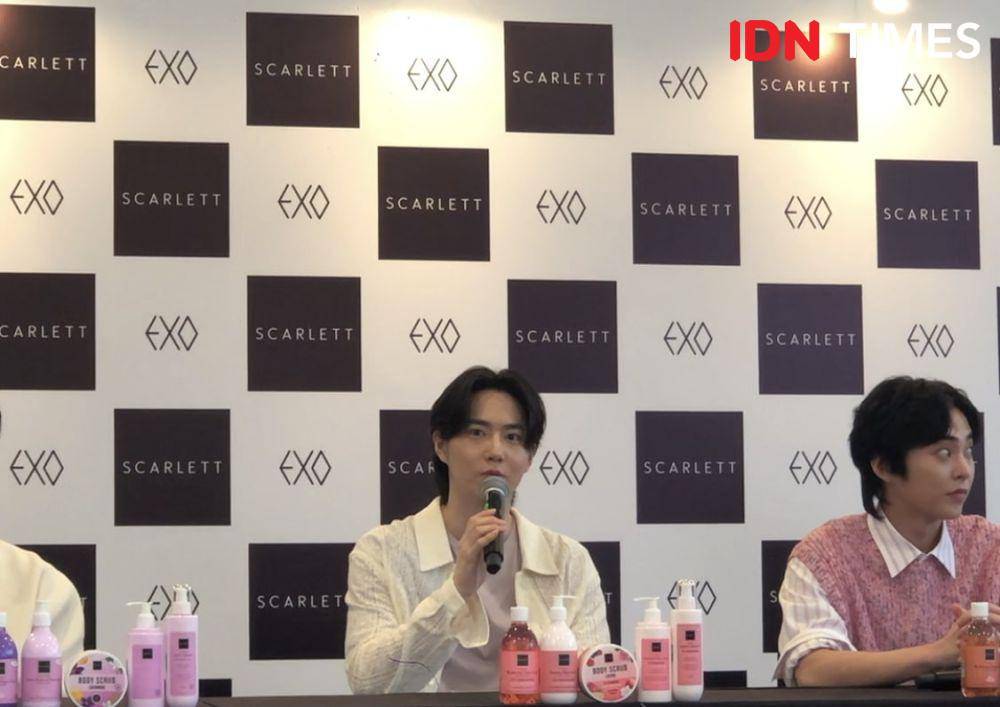EXO di konferensi pers Scarlett EXO: Glow To You Meet and Greet pada Minggu (27/8/2023) (Dok. IDN Times/Elizabeth Chiquita)