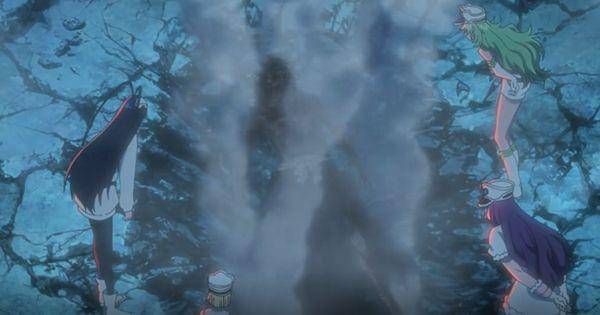 Zaraki sekarat akibat tembakan petir Candice dan pukulan Meninas ( Dok. Pierrot / Bleach: Thousand-Year Blood War )