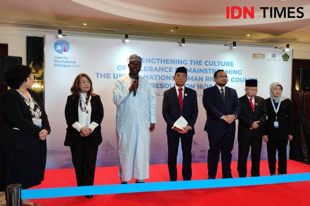 Kantor Staf Presiden (KSP), Kementerian Luar Negeri, dan Kementerian Agama menggelar Jakarta Plurilateral Dialogue "Strengthening the Culture of Tolerance by Mainstreaming UN Human Rights Council Resolution 16/18" di Hotel Borobudur, Jakarta Pusat (IDN Times/Yosafat Diva Bayu Wisesa)