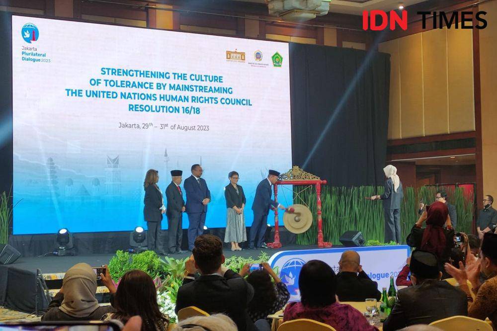 Kantor Staf Presiden (KSP), Kementerian Luar Negeri, dan Kementerian Agama menggelar Jakarta Plurilateral Dialogue "Strengthening the Culture of Tolerance by Mainstreaming UN Human Rights Council Resolution 16/18" di Hotel Borobudur, Jakarta Pusat (IDN Times/Yosafat Diva Bayu Wisesa)
