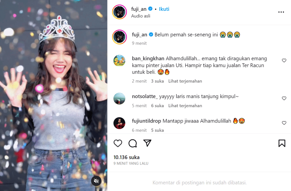 Tangkapan layar Instagram Fuji (Sumber: Instagram @fuji_an)