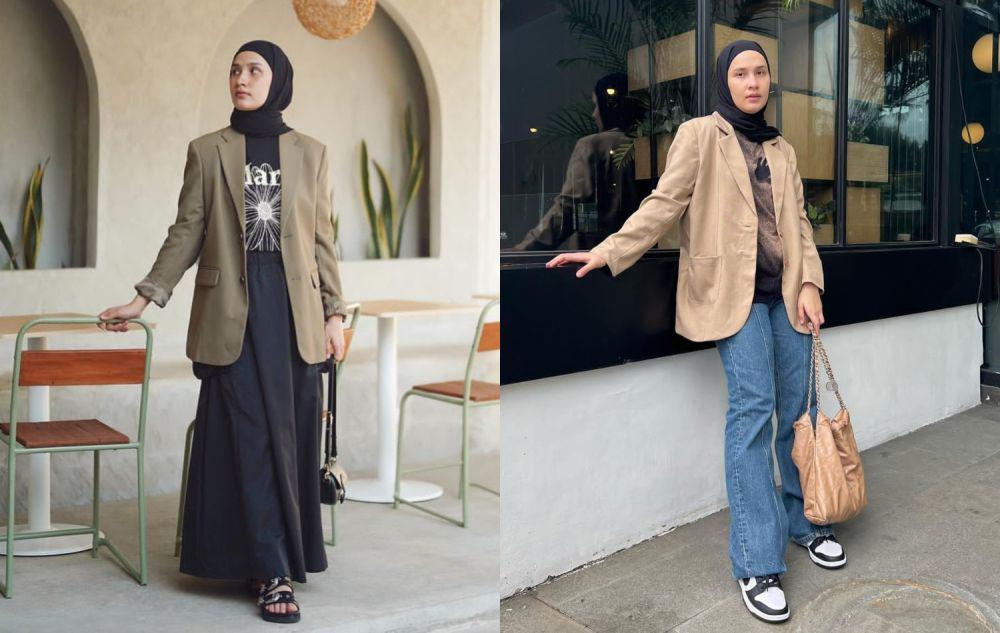 7 Inspirasi Outfit Hijab Pakai Blazer ala Dwi Handa, Smart Casual