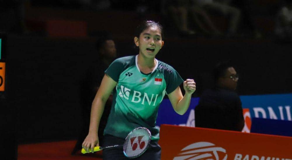 Tasya Farahnailah saat berlaga di Xpora Indonesia International Challenge 2023 di GOR PBSI Sumut, Selasa (30/8/2023) (Dok.Istimewa)