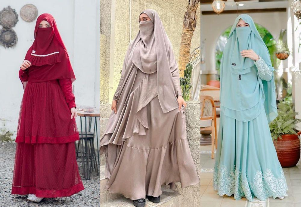 7 OOTD Kondangan untuk Perempuan Bercadar, Bahan Gamisnya Elegan