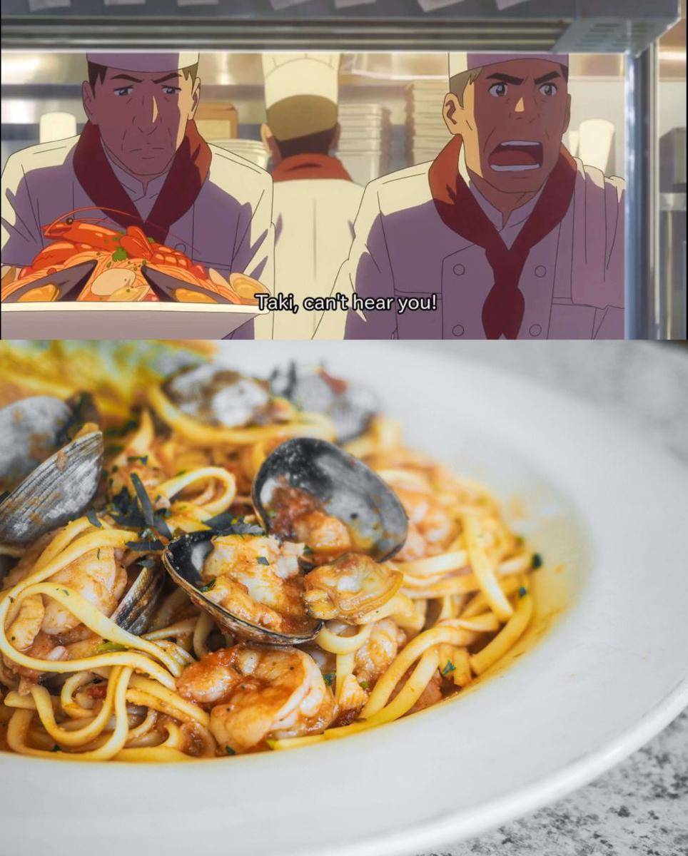 spaghetti allo scoglio (dok. CoMix Wave Films/Your Name | pexels.com/Jer Chung)