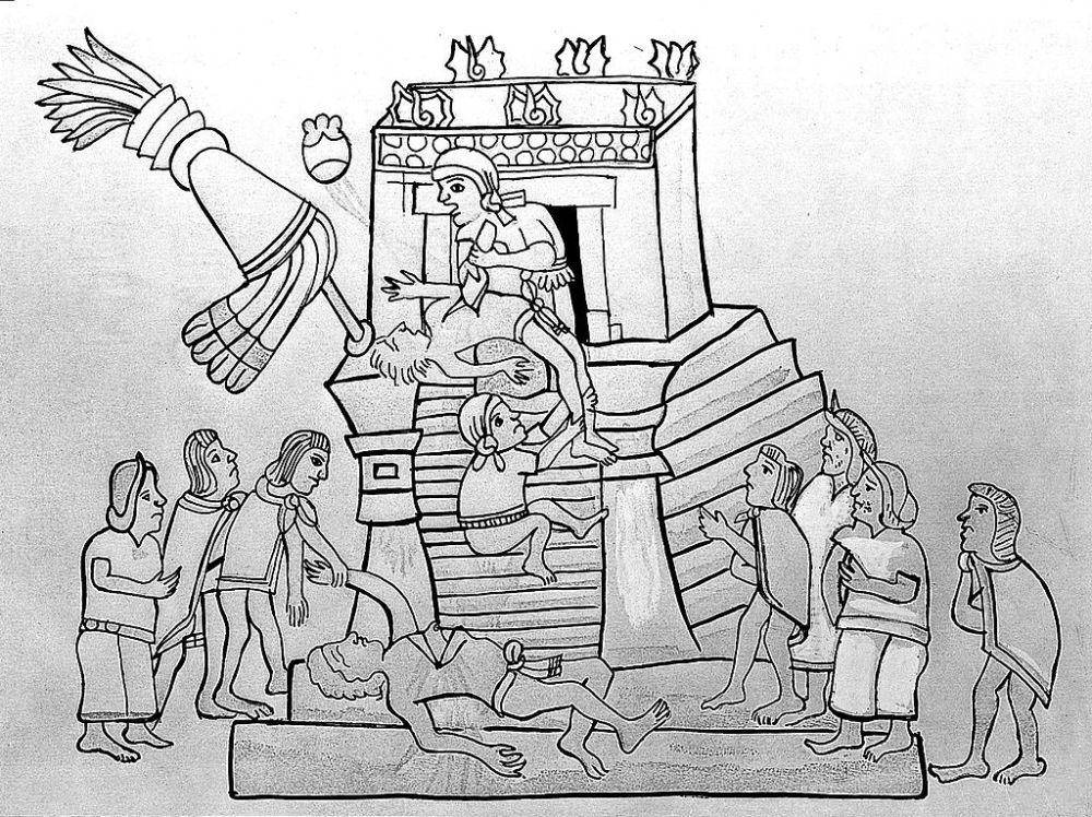 gambar ilustrasi ritual persembahan nyawa manusia bangsa Aztec (commons.wikimedia.org/Fæ)