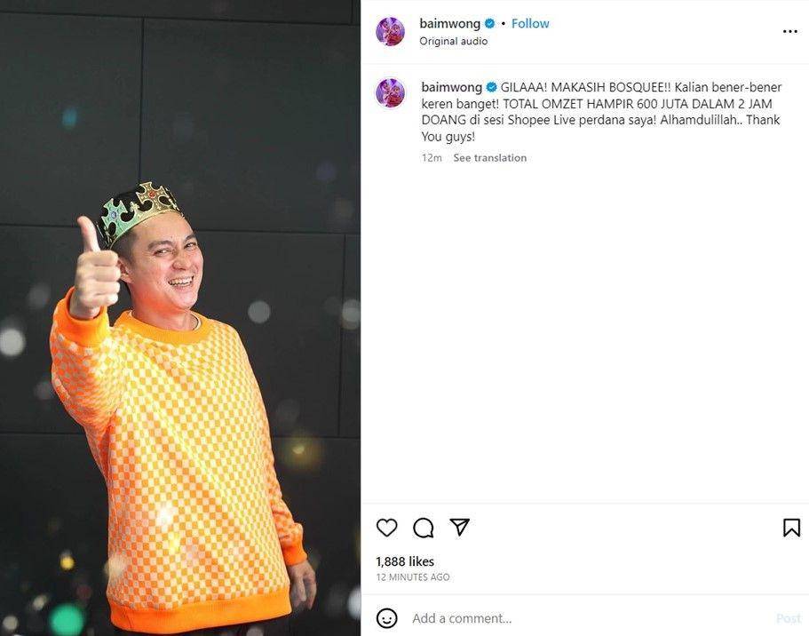 Tangkapan layar Instagram Baim Wong (Instagram/baimwong)