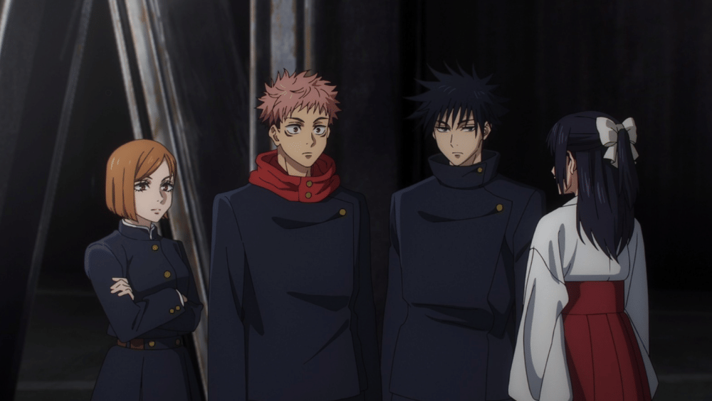 Utahime menjalankan misi bersama Nobara, Yuji, dan Megumi (dok. MAPPA/ Jujutsu Kaisen)