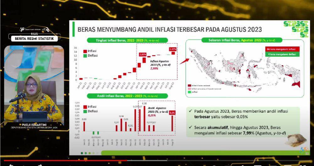 Perkembangan harga gabah dan beras BPS. (youtube.com/BPS Statistics)