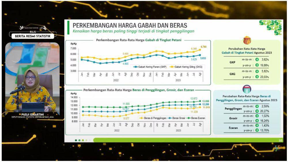 Perkembangan harga gabah dan beras BPS. (youtube.com/BPS Statistics)