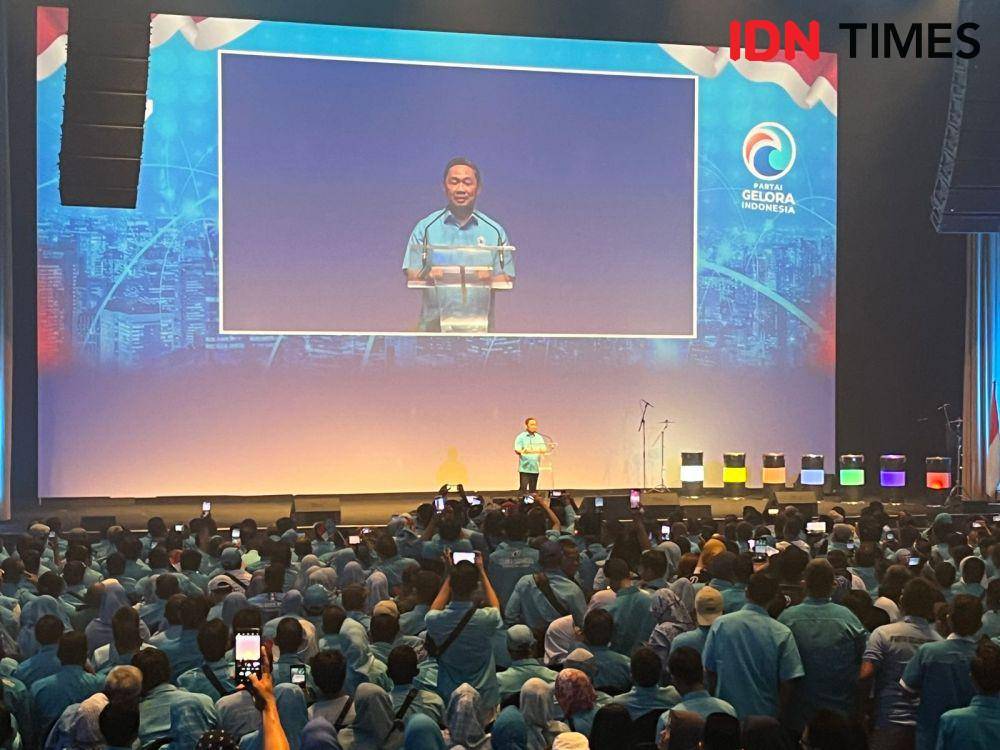 Ketua Umum Partai Gelora, Anis Matta, dalam deklarasi Prabowo Subianto sebagai Capres 2024 (IDN Times/Aryodamar)