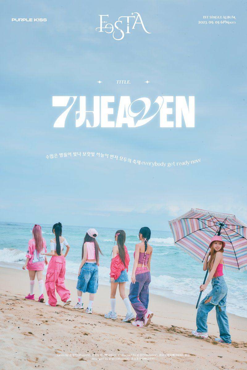 poster lirik lagu PURPLE KISS berjudul 7HEAVEN (twitter.com/RBW_PURPLEKISS)