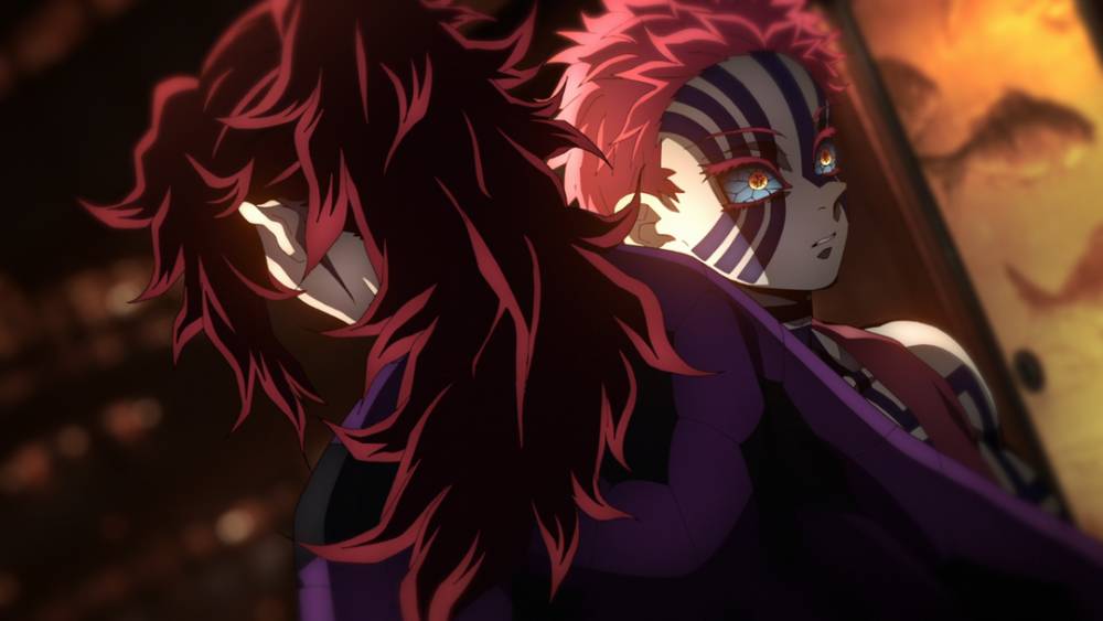 Kokushibo mengintimidasi Akaza. (dok. ufotable/Demon Slayer: Kimetsu no Yaiba)