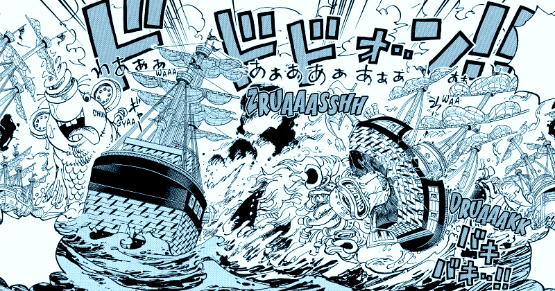Pertempuran di pesisir Pulau Egghead. (mangaplus.shueisha.co.jp/One Piece)