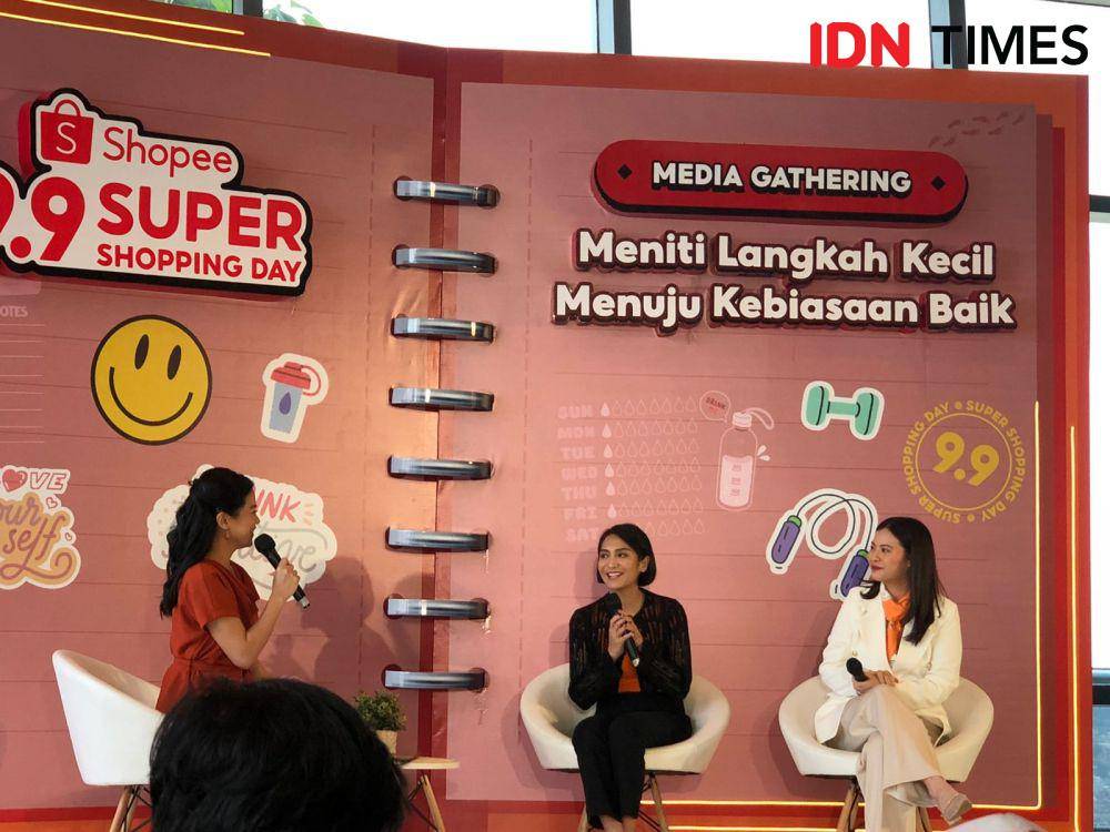Media Gathering Shopee 9.9 Super Shopping Day bertajuk 'Meniti Langkah Kecil Menuju Kebiasaan Baik' di Pakuwon Tower, Jakarta Selatan pada Senin (4/9/2023). (IDN Times/Nisa Zarawaki)